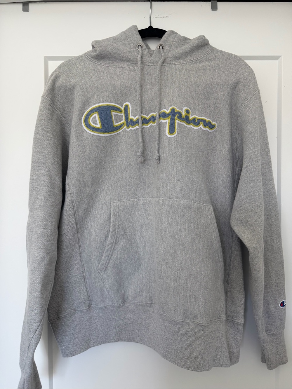 Champion Gray Pullover Hoodie with Script Logo